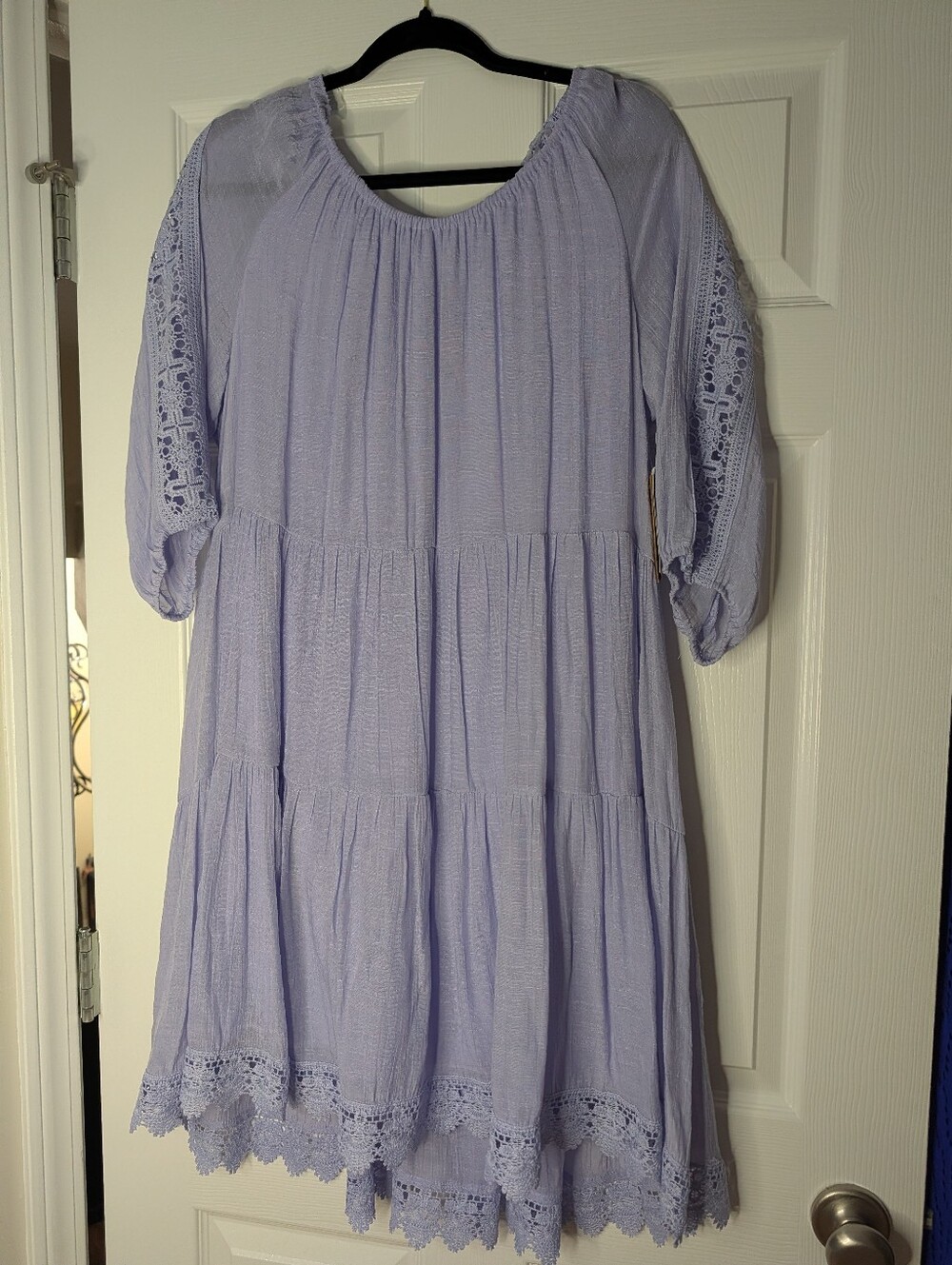 Just Found Blue/Lavender Crochet Lace Tiered Boho Dress 1X NWT Cottagecore 1-27 - Picture 3 of 8